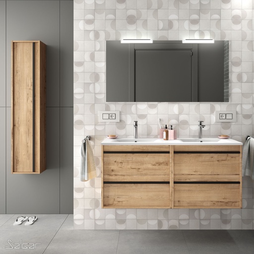 Meuble ATTILA 1200 CHÊNE OSTIPPO + Vasque + Miroir + Applique